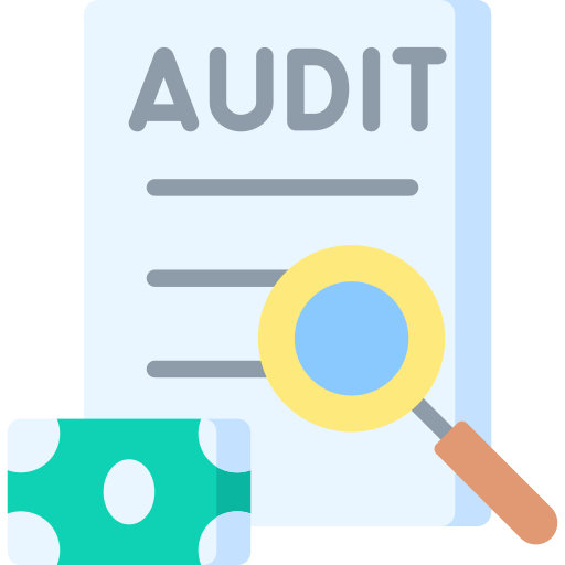 Image depicting an audit process with charts and checklists.