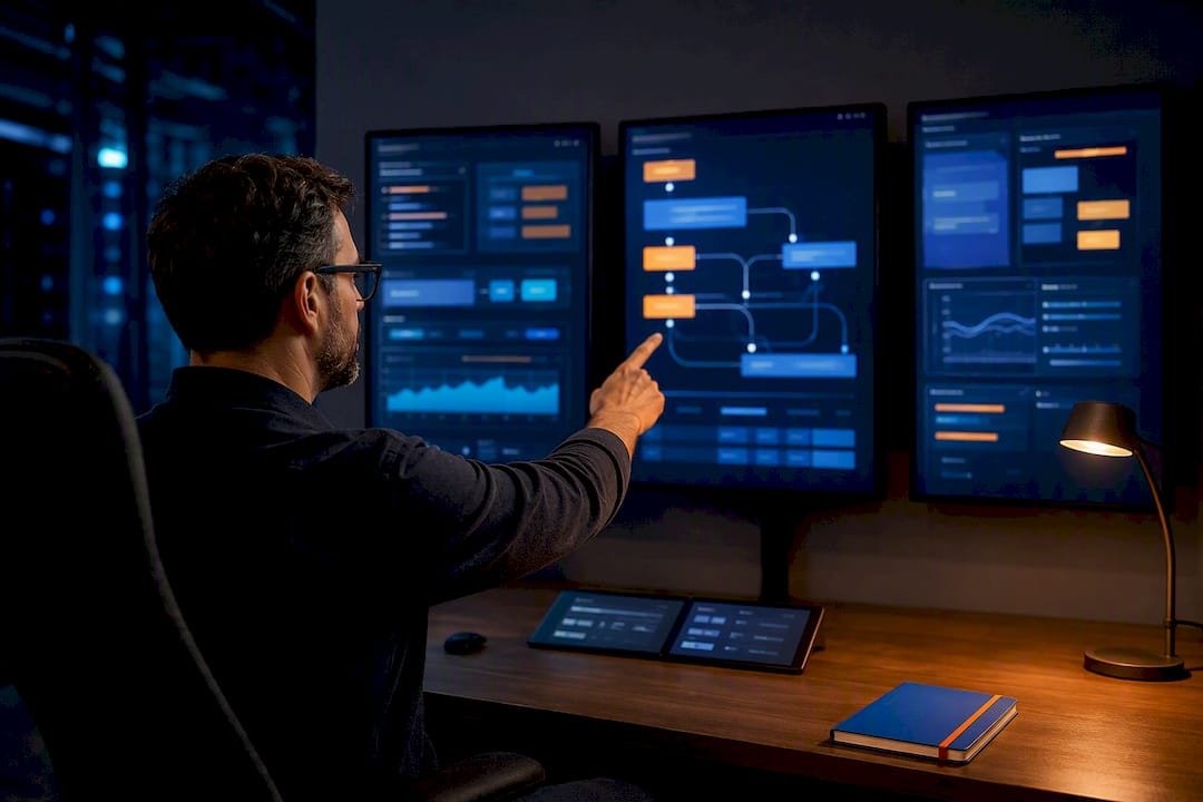 Engineer monitoring enterprise AI agent deployment