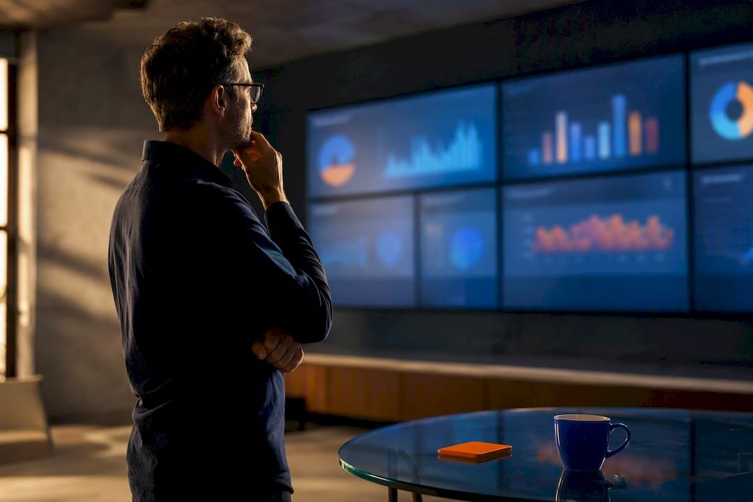 Analyst reviewing automated marketing dashboard