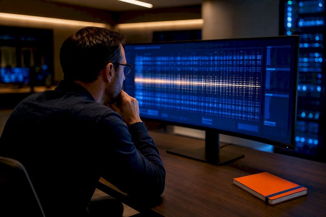 Analyst monitoring AI crawler activity logs