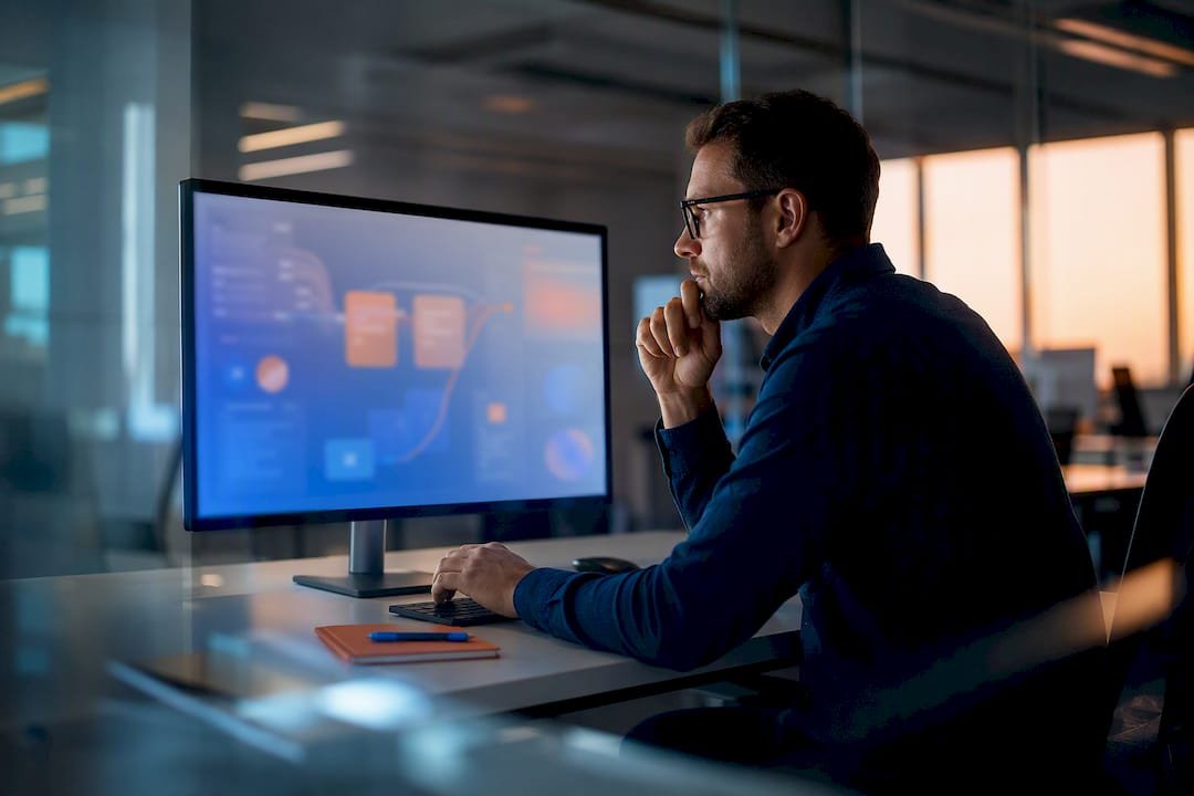 Analyst reviewing buyer journey analytics