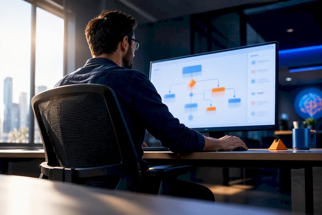 Developer reviewing enterprise automation flow