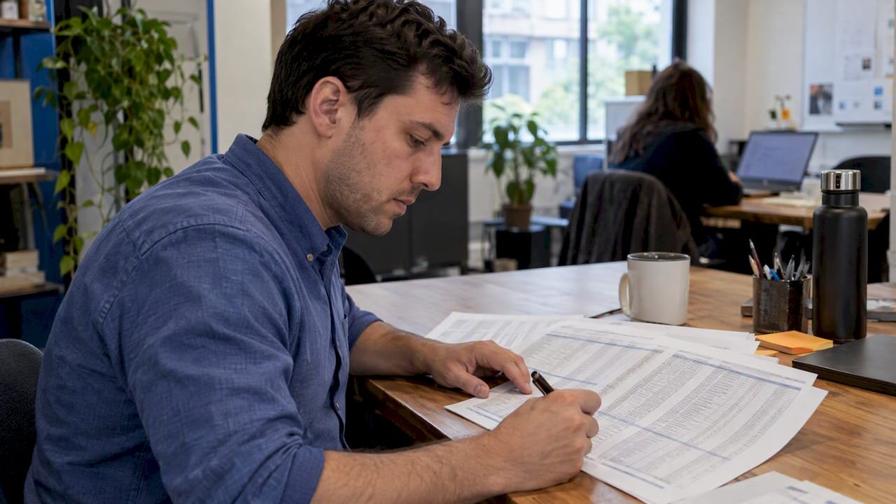 Analyst reviewing a tracking plan spreadsheet