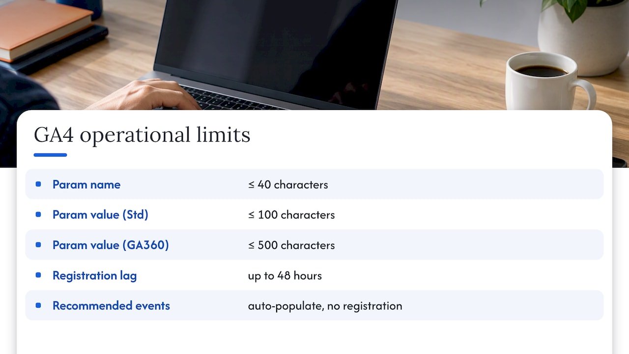 GA4 operational notes: limits and registration delays — overview diagram